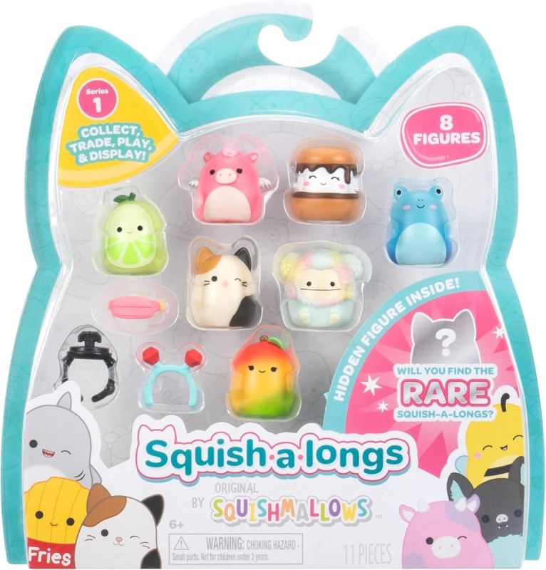 Squish-a-longs Confezione da 8 - Serie 1, Stile 2 - (8) Mini-Squish da 2,5 cm con 2 Accessori, Anello e Guida per Collezionisti - Colleziona, Commercio e Gioca