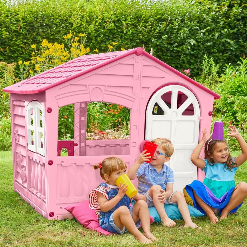 Casetta da giardino per bambini Casa per bambini di plastica per interno. Casetta per bambini da giardino. Robusta e resistente alle intemperie. Dimensioni 130x111x115cm. Rosa.