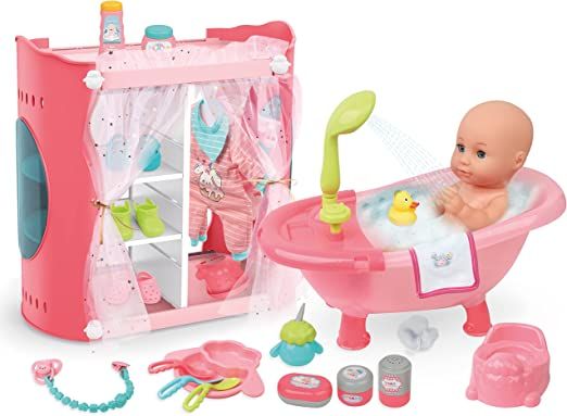 Teorema 67993 - Set Accessori per Bagnetto e Guardaroba con Bambolotto giocattolo, funzioni reali, con suoni e luci, beve e fa pipì.