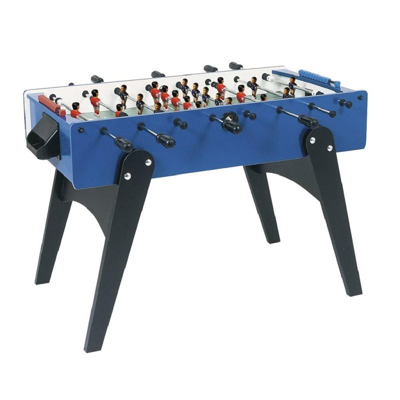Calciobalilla F-10 blu aste uscenti piano gioco lungo in nobilitato