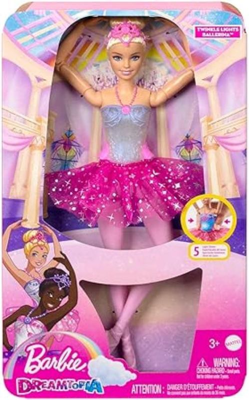 Barbie Dreamtopia Luci Scintillanti - Bambola Ballerina Magica dai Capelli Biondi, con Coroncina e Tutu Rosa, Giocattolo per Bambini 3+ Anni, HLC25