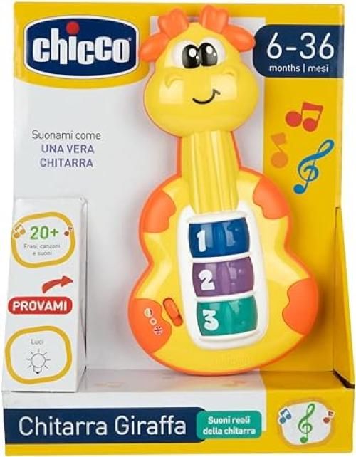 Chicco Chitarra Giraffa, Baby Senses, Bilingue, Primo gioco parlante musicale, Facile da Afferrare, Con 3 Tasti per imparare la prime Note Musicali, Lettere e Parole in Italiano e Inglese, 6-36 mesi