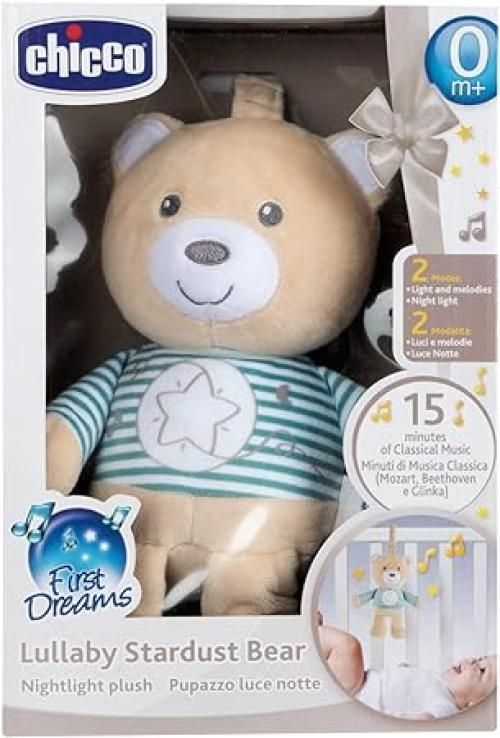 Chicco Orsetto Polvere di Stelle, Orso Peluche, Gioco per Passeggino o Lettino, in Morbido Tessuto, con Luce Soffusa e Musica Classica, Pratico Laccetto, Lavabile in Lavatrice, Peluche Neonato 0 Mesi