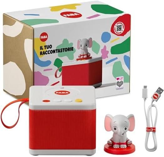 FABA - Raccontastorie Bianco - Cantastorie per Bambini, Cassa Audio con Personaggio Sonoro Ele l`Elefante, Gioco Educativo, Contenuti da 0 a 6 anni
