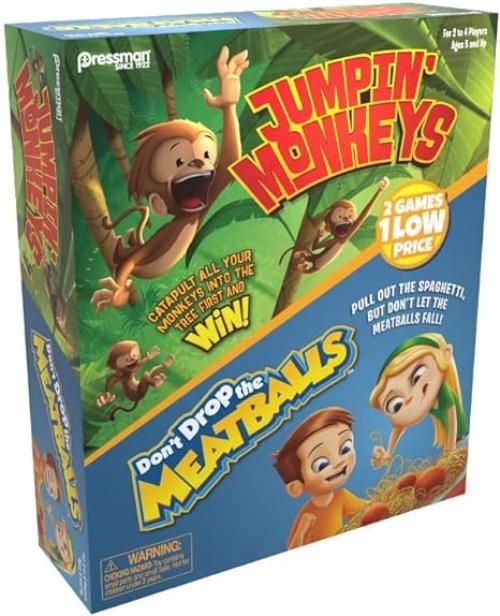 GOLIATH - Combo Set Monkey e Meatballs, 2 Giochi in 1, Gioco in Scatola per Bambini dai 6 Anni in Su, Sviluppa le Capacita Moto