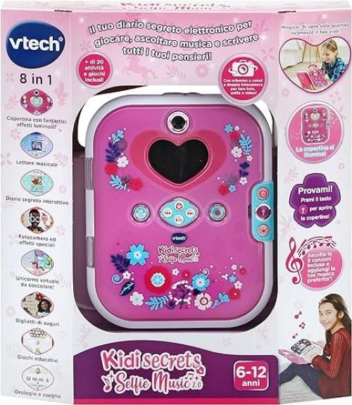 VTech KidiSecrets Selfie Music 2.0, Diario Segreto Interattivo per Bambini con Doppia Fotocamera e MP3, Diario Elettronico con Schermo a Colori e Tastiera, Lingua Italiana, Batterie Incluse, 6-12 Anni