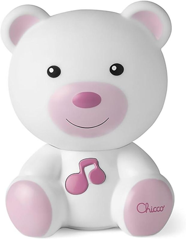Chicco - Luce Notte e Luce Guida, Lampada Portatile a Forma di Orso con Musica Classica e Suoni Rilassanti, Evolutive, Rosa, 0 mesi +