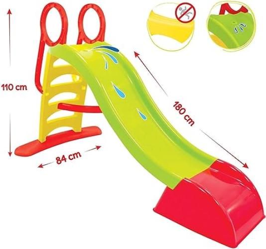 Sport1 scivolo per bambini 5 gradini con innesto acqua. Scivolo da giardino per bambini con piu di 1 anno, super resistente. Scivolo per bambini da casa in plastica 180x78x110cm. Multicolor Max 50kg