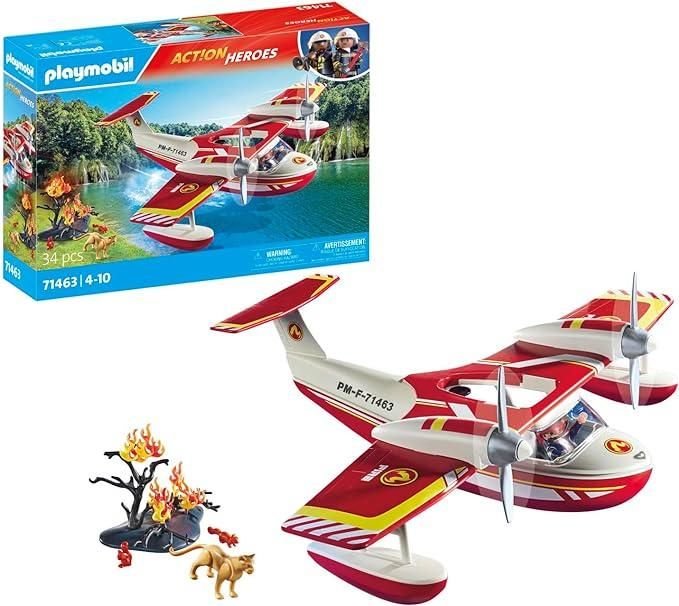 Playmobil Action Heroes 71463 Idrovolante dei pompieri, missioni eroiche di soccorso, con un vigile del fuoco, giochi di ruolo divertenti, giocattolo sostenibile per bambini dai 4 anni in su