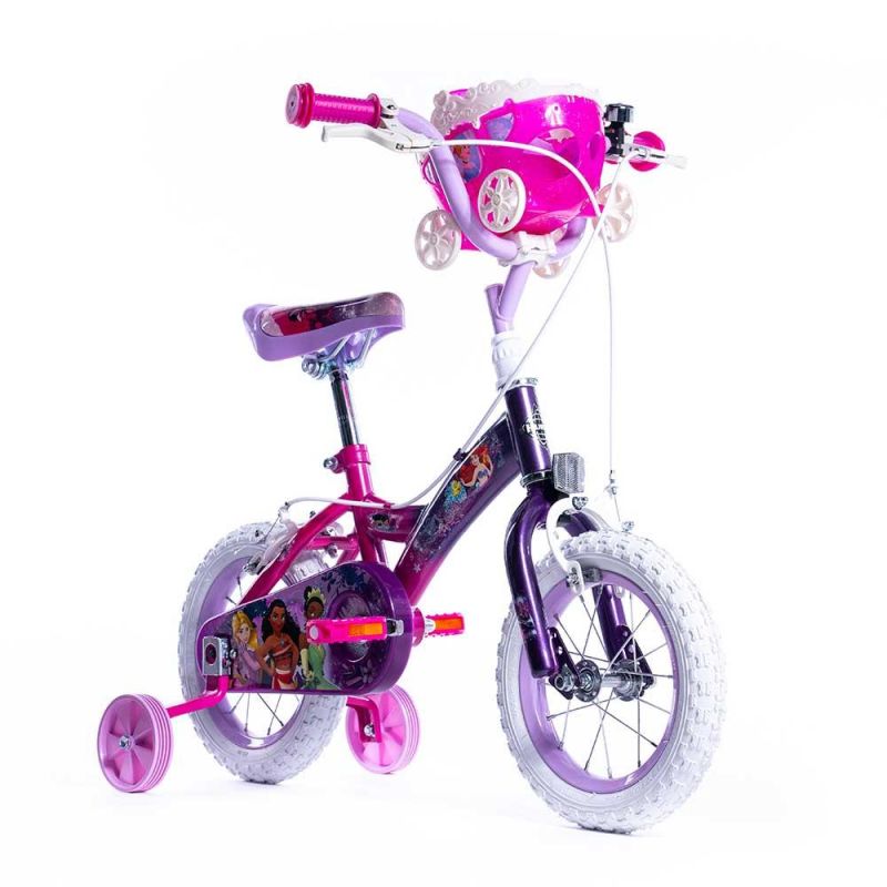 Bicicletta per Bambina Principesse, Telaio in Metallo, Ruote da 12 Pollici, Colore Rosa e Viola