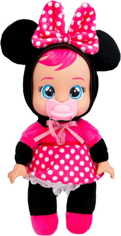 Cry Babies Tiny Cuddles Disney Minnie, Bambola di Peluche ispirata a Minnie Mouse della Disney, che Piange Lacrime Vere, Giocattolo Regalo per Bambini e Bambine dai 18 Mesi in su