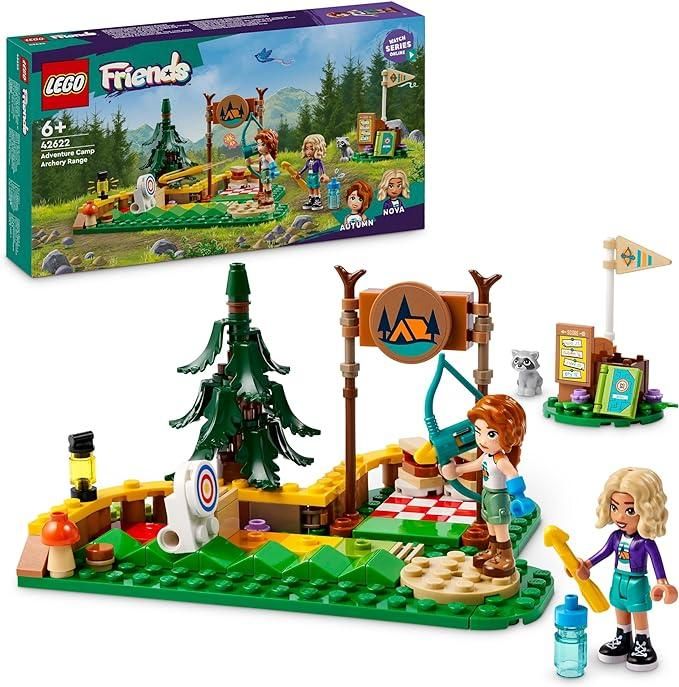 LEGO Friends Tiro con l`Arco al Campo Avventure, Giochi Sportivi per Bambine e Bambini da 6 Anni in su con Arco e Frecce Giocattolo, 2 Mini Bamboline e un Procione, Idee Regalo di Compleanno 42622