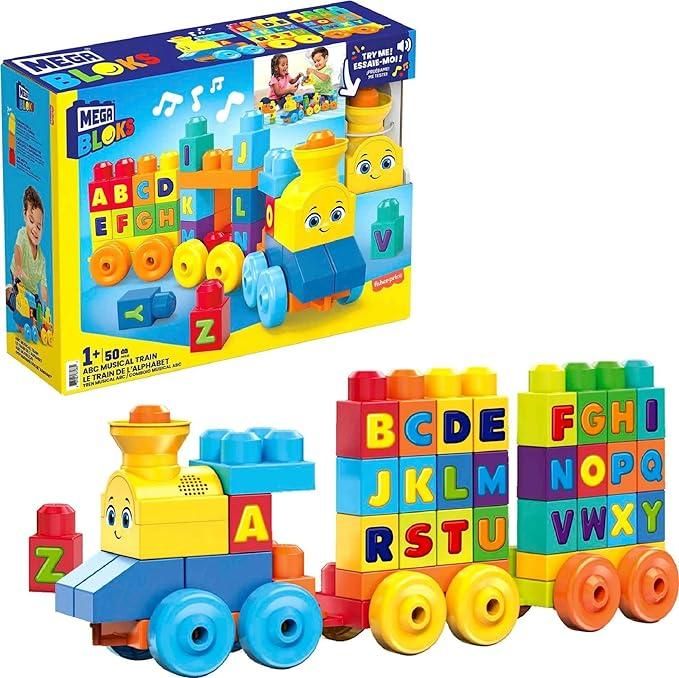 Costruzioni-MEGA Bloks - Impara con il treno, trenino con blocchi dell`alfabeto per imparare le lettere e suoni realistici-Fisher Price-Eta 1+