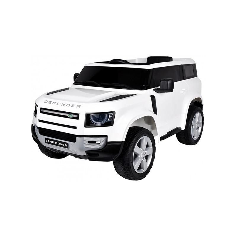 Macchina Elettrica per Bambini Auto Land Rover Defender Bianco:con Apertura Portiere e Bagagliaio, Lettore Multifunzione, Sospensione Ruote Anteriori e Posteriori, Cintura di Sicurezza, Bande in Gomma sulle Ruote, Batteria 12V 4.5Ah, Telecomando Incluso,