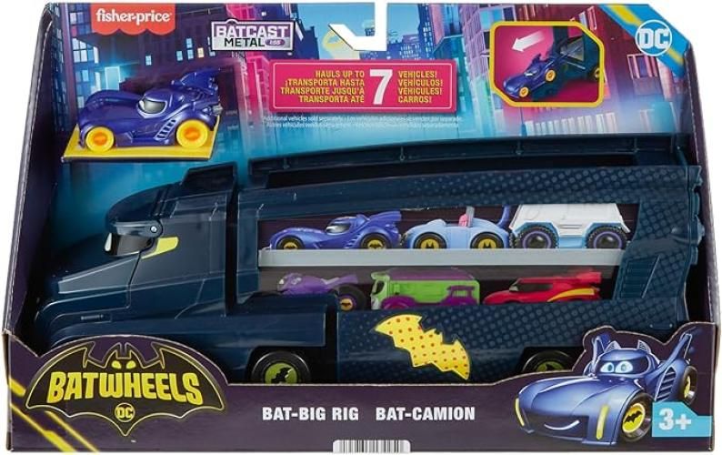 Veicolo-DC Batwheels - Bat-Camion, playset Camion con rampa e veicolo Bam Batmobile in scala 1:55 incluso, puo contenere 7 macchinine die-cast-Fisher Price-Eta 3+