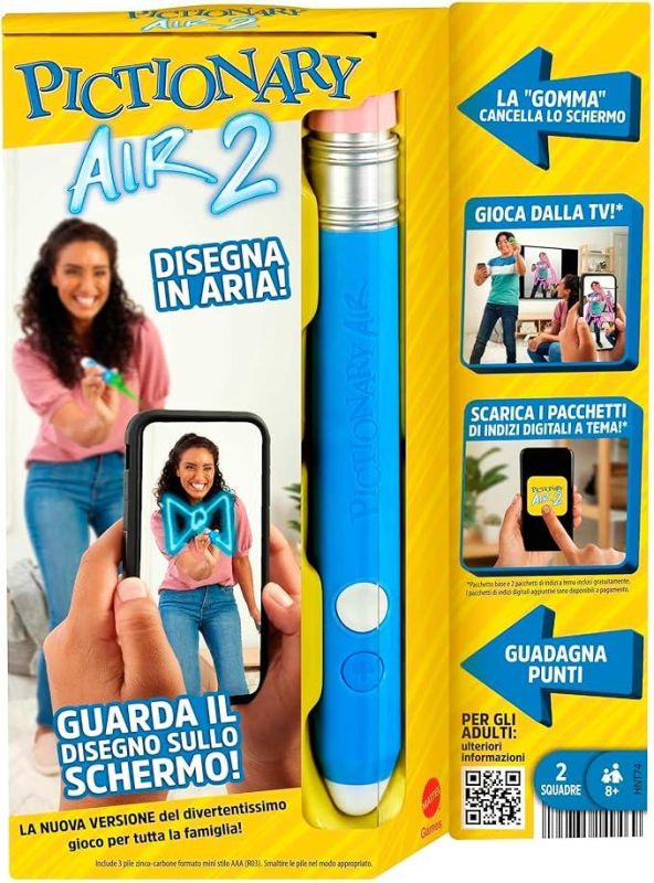 Gioco  da tavolo-Pictionary Air 2, Gioco Divertente per disegnare in Aria e Guardare la Propria creazione apparire sullo Schermo-Mattel-Eta 8+