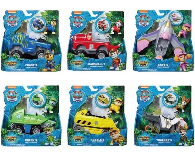 Paw Patrol-Jungle Pups,personaggio piu veicolo-1 modello casuale-Spin Master-Eta 3+