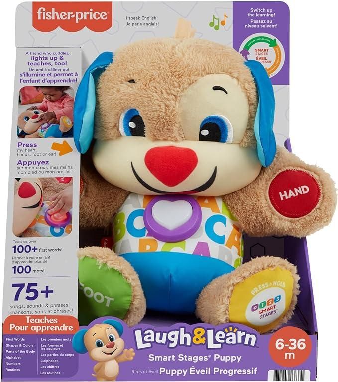 Il Cagnolino Smart Stages Ridi & Impara, morbido peluche educativo per imparare le prime paroline, con 75+ canzoni, luci e melodie,Fisher Price, da 6 a 36 mesi