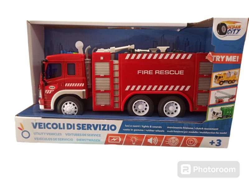 Veicolo,Urban City Veicoli di servizio Camion pompieir con luci,suoni e movimento a frizione,Hungary Toys,Eta 3+