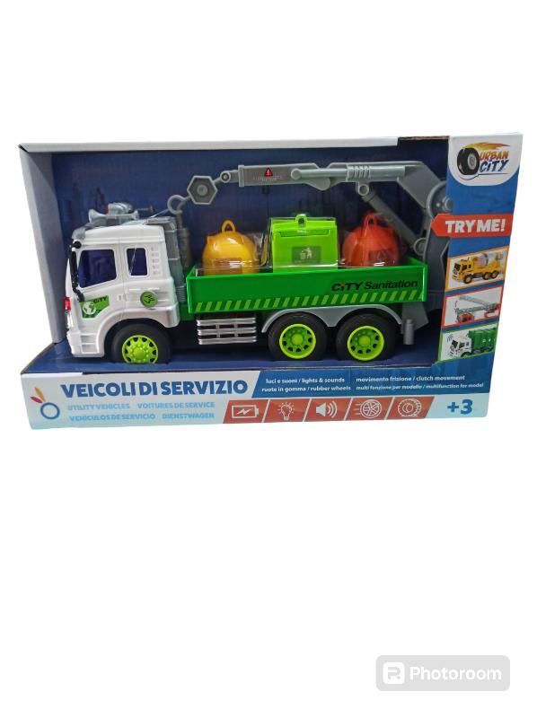 Veicolo,Urban City Veicoli di servizio Camion raccolta differenziata con luci,suoni e movimento a frizione,Hungary Toy,Eta 3+