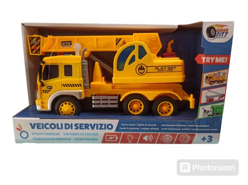 Veicolo,Urban City Veicoli di servizio,Camion con gancio con luci,suoni e movimento a frizione,HUngary Toy,Eta 3+