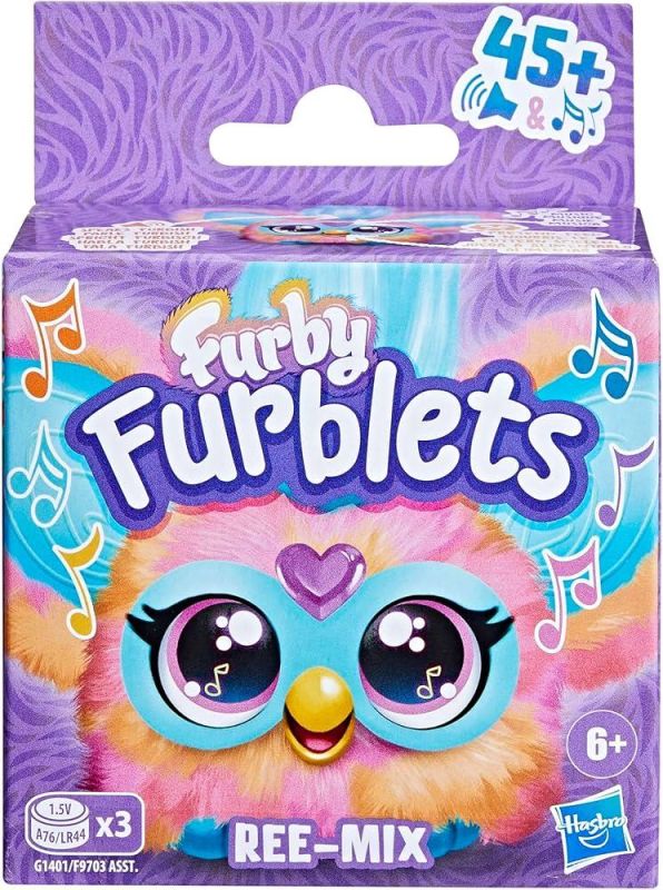 Furby Furblets, Ree-Mix, amico in miniatura, piu di 45 suoni, musica da videogioco e frasi Furbish, color arancio,Hasbro,Eta 6+
