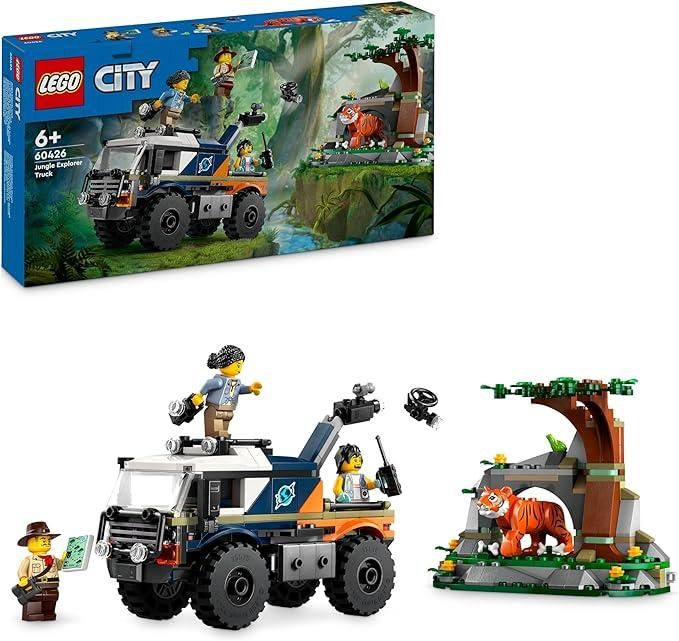 LEGO 60426 City Fuoristrada dell`Esploratore della Giungla, Camion Giocattolo da Costruire con Minifigure, Tigre e Grotta,