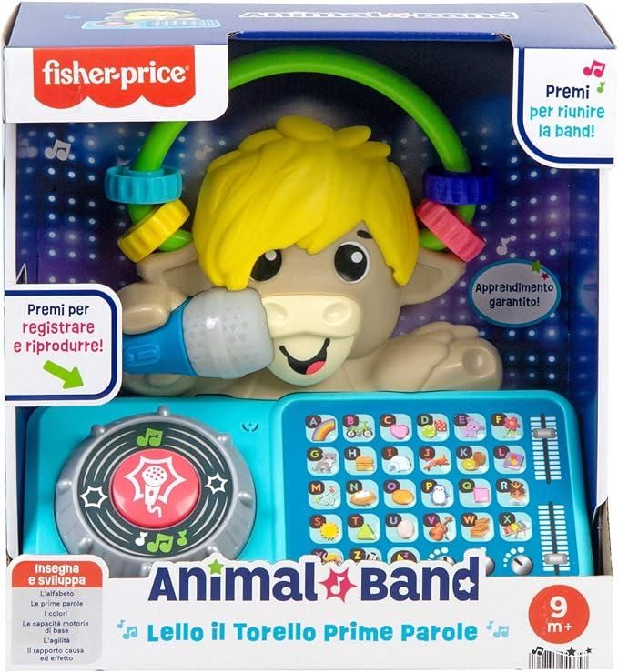 Animal Band - Lello il Torello Prime Parole, toro interattivo per l`apprendimento con tasti a forma di lettera e 115 canzoni, luci e microfono,Fisher Price, Eta 9+ mesi