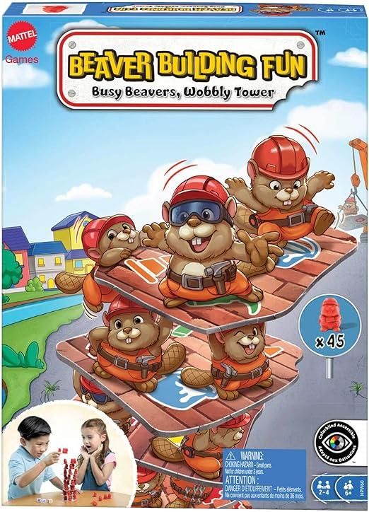 Castori Costruttori, costruisci la Torre traballante e scopri Chi la fara Cadere, per Serate in Famiglia e tra Amici, Versione Italiana,Mattel,Eta 6+