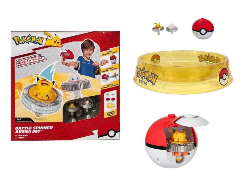 Pokemon Battle Spinner arena set, arena con due spinner pokemon inclusi, Pikachu + Mew, Jazwares,Eta 4+