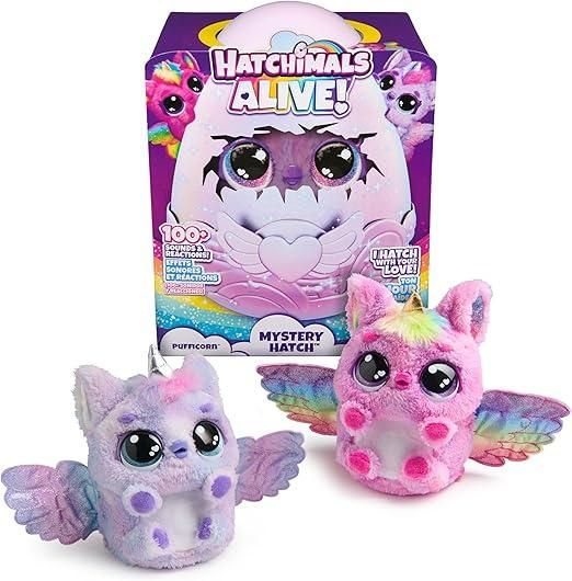 HATCHIMALS Alive, Uovo Mystery Hatch Pufficorn, peluche interattivo a sorpresa | Effetti speciali | Nebbia, luci e suoni (i modelli possono variare),Spin Master,Eta 5+