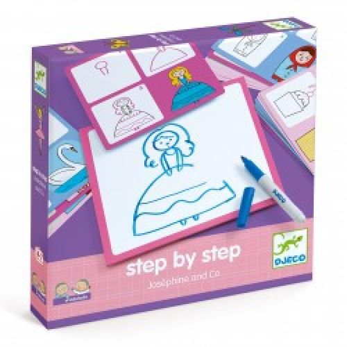 Set disegno Step by Step,Josephine and Co, impara a disegnare le principesse,Djeco,Eta 4-6 anni
