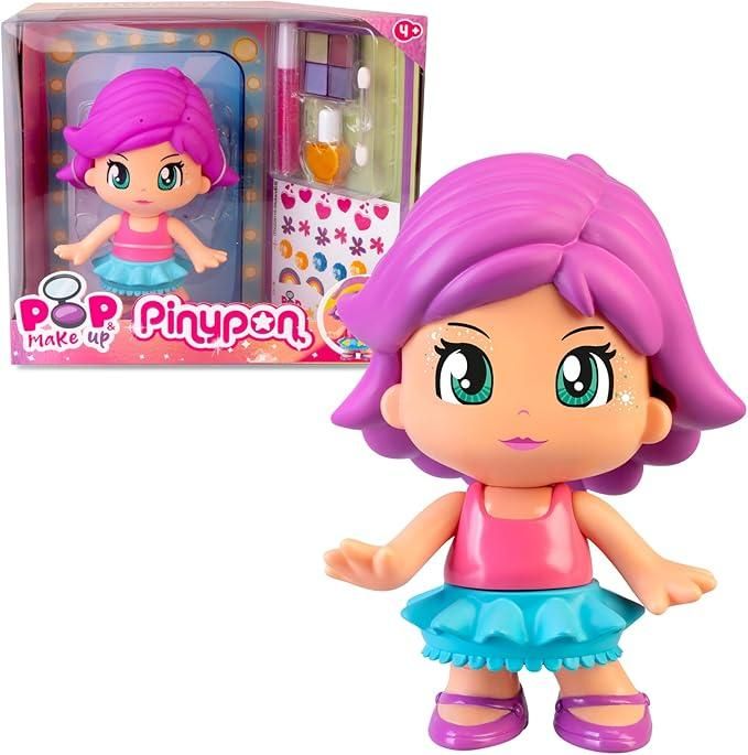 Pinypon - Pop & Make Up, Personaggio 17 cm, Con Accessori Per il Trucco, Include Vernice Speciale per Capelli e Vestiti, Vernice Rimovibile,,Famosa,Eta 4+