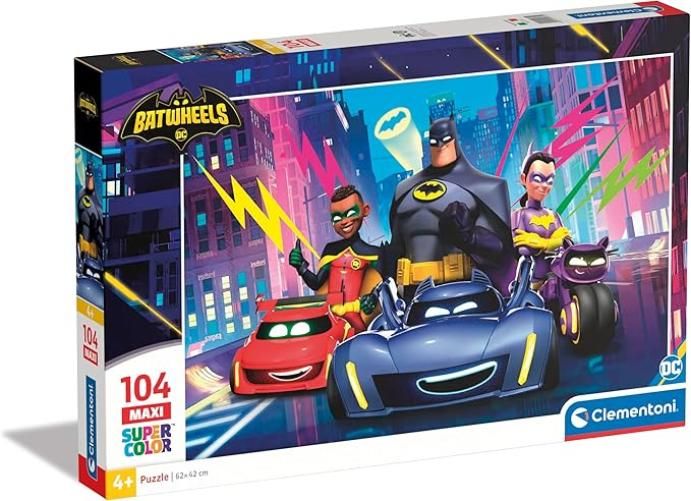 Batwheels Supercolor Puzzle-Batwheels-104 Maxi Pezzi, Clementoni,Eta 4+
