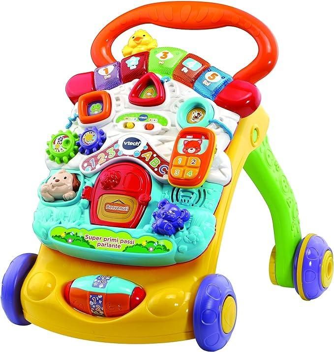 VTech Super Primi Passi Parlante 2 in 1 - Arancione, Primi Passi per Bambini con Sensore di Movimento e Sistema Frenante, Maniglia, Gioco Bambino con Animali e Numeri, Batterie Incluse, 9-36 Mesi