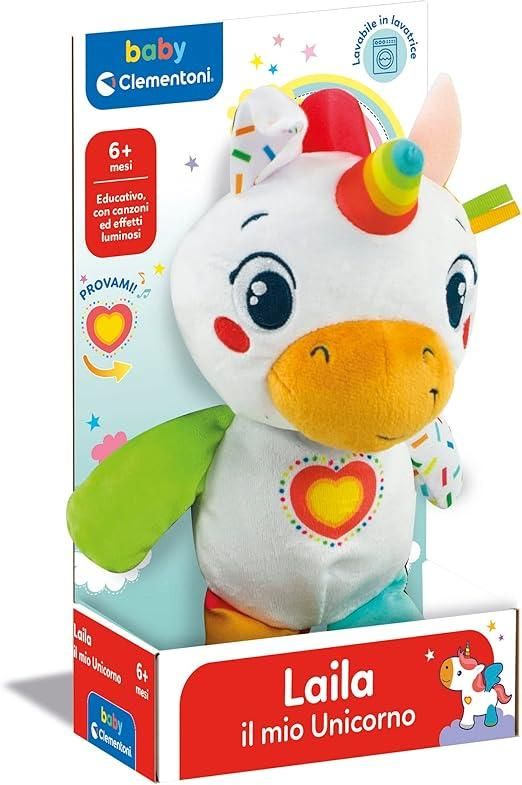  Laila Il Mio Unicorno, Peluche Interattivo e Educativo, Stimola Sviluppo Multisensoriale e Linguistico, Lavabile in Lavatrice, Lingua Italiana,Clementoni,Eta 6+ mesi