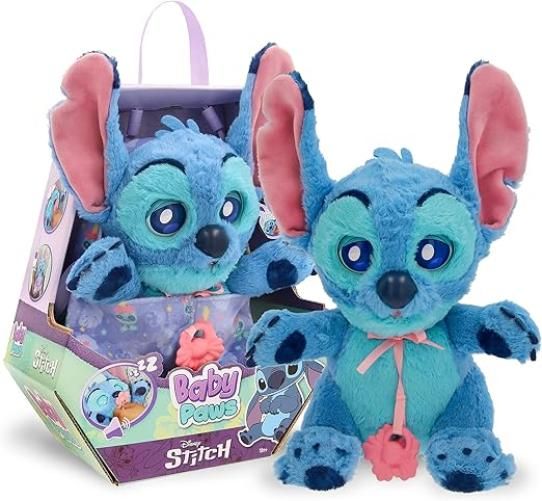 BABY PAWS Stitch, Cucciolo Interattivo di Peluche, con Suoni che Apre e Chiude gli Occhi, include una Borsa-Copertina,IMC Toys,Eta 3+