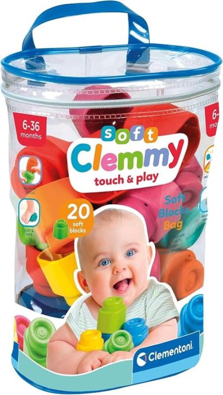 Clemmy - 20 Mattoncini per Costruzioni,100% Igienici e Lavabili, per Sviluppare Manualita, Percezione Visiva e Fantasia,Clementoni,Eta 6- 36 mesi