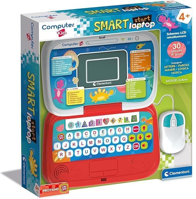 Computer Kid Smart Laptop Educativo 30 attivita Educative, Gioco Elettronico per Imparare Lettere, Numeri e Musica, Mouse e Batterie Inclusi, Lingua Italiana,Clementoni,Eta 4+