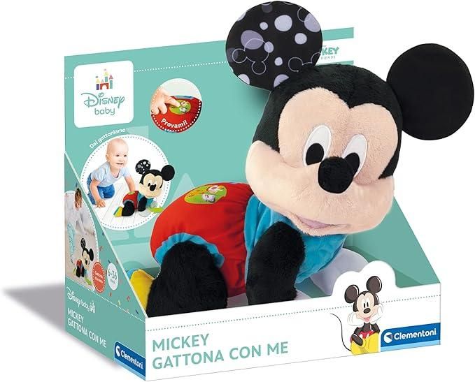 Disney Baby Baby Mickey Gattona con Me, Topolino Peluche per Imparare a Gattonare, Gioco Prima Infanzia ,Insegna Numeri e Versi degli Animali,Clementoni,Eta 6-36mesi
