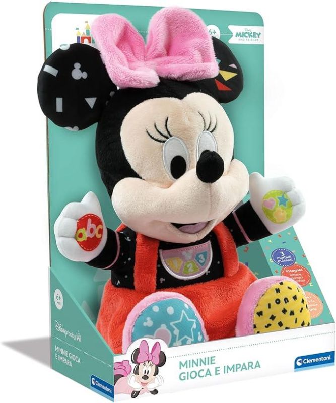 Disney Baby Baby Minnie Gioca e Impara, Peluche e Gioco Educativo Interattivo Canta Filastrocche per Insegnare l`Alfabeto, Numeri e Colori, Lingua Italiana,Clementoni,Eta 6+ mesi