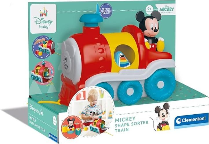Disney Shape Sorter Train - Trenino con Personaggio Mickey e Formine, Gioco Disney Incastra Forme, Impilamento e Incastro, Sviluppa Coordinazione e Manualita,Clementoni,Eta 9+ mesi