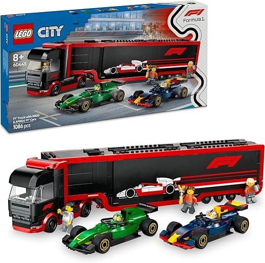 LEGO City Autotrasportatore F1 con Monoposto RB20 e AMR24 F1 - Camion Giocattolo da Costruire con 2 Modelli di Auto da Corsa dei team Red Bull e Aston Martin - Include 2 piloti e Simulatore,Eta 8+