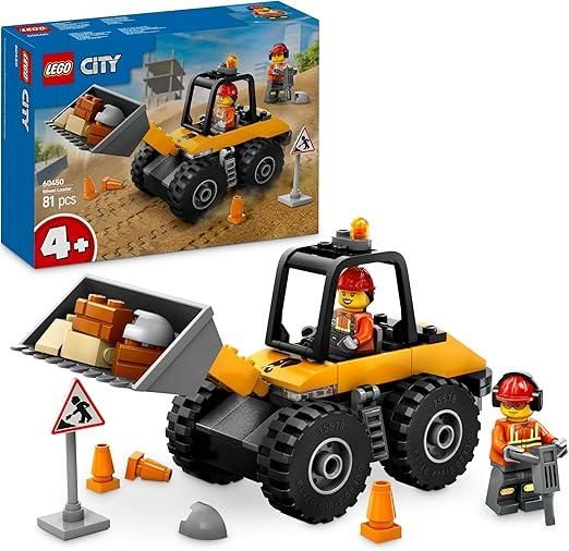 LEGO City Pala Gommata Gialla - Escavatore Giocattolo da Costruire, Veicolo da Cantiere con 2 Minifigure,Eta 4+