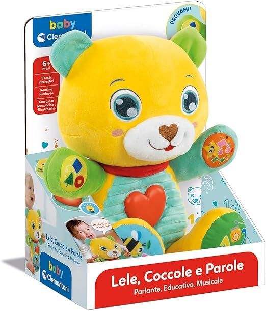 Lele Coccole e Parole, Peluche Interattivo Parlante,Centro attivita Che Stimola Lo Sviluppo Sensoriale e Cognitivo,Clementoni,Eta 6+ mesi