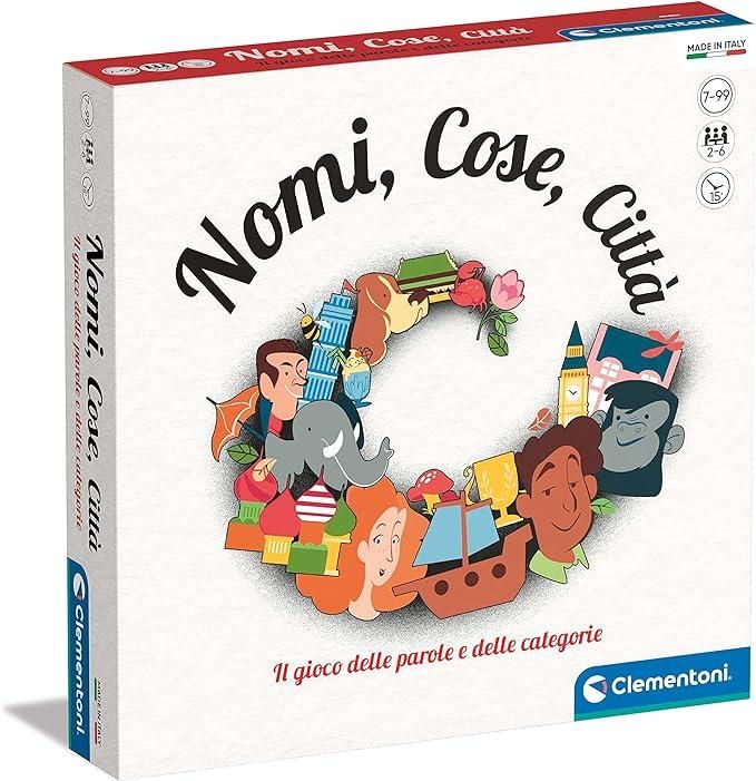Nomi Cose e Citta, Gioco da Tavolo con 29 Carte Categoria, Clementoni,Eta 7-99