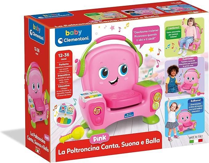 Poltroncina Interattiva Canta Suona e Balla Pink,Gioco Educativo con Luci e Filastrocche per Imparare Cantando e Ballando,Clementoni,Eta 12-36 mesi
