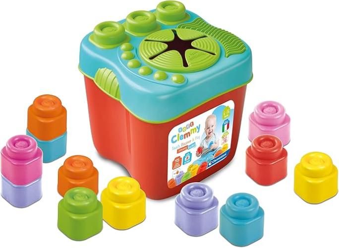 Soft Clemmy - Touch, Build And Play Sensory Bucket,Cesto Raccoglitore 15 Mattoncini, Gioco Prima Infanzia, Sviluppa Manualita e Percezione Tattile,Eta  6-36 mesi