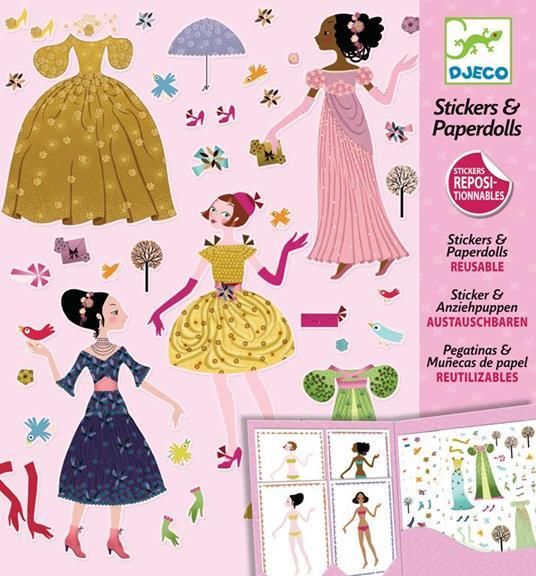 Stckers & Paperdolls,Autoadesivi riposizionabili con abiti per le 4 stagioni,Djeco,Eta 5-8 anni