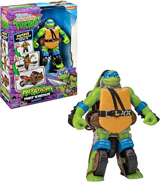 Turtles - Veicolo Leonardo Tartarughe Ninja Caos Mutante, Moto Trasformabile In Action Figure Leonardo 15 Cm,Giochi Preziosi,Eta 4+
